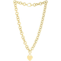 14K Yellow Gold Heart Tag & Rolo Link Necklace - 18" Polished Chain with Fancy Lobster Clasp by Orozza Fine Jewelry
