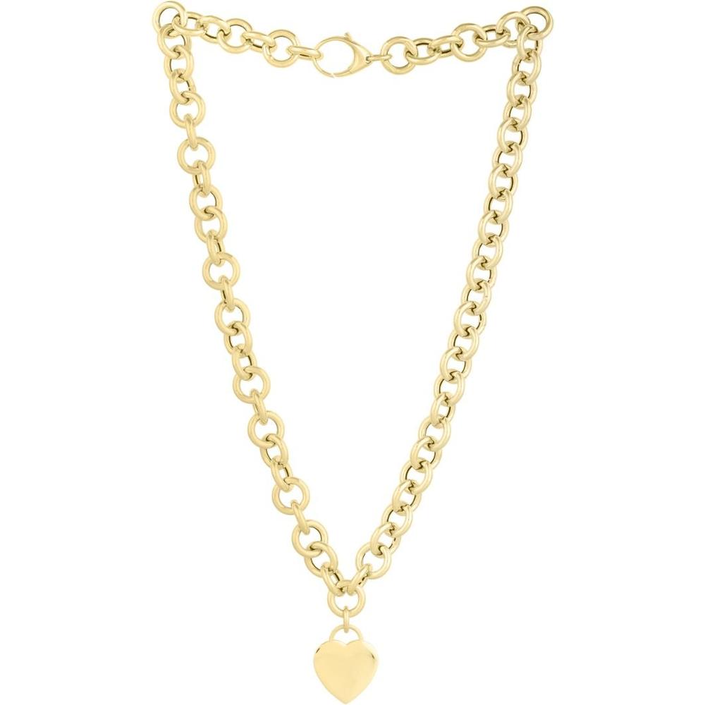 14K Yellow Gold Heart Tag & Rolo Link Necklace - 18" Polished Chain with Fancy Lobster Clasp by Orozza Fine Jewelry