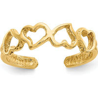 14K Yellow Gold Heart Toe Ring with Polished Patterned Finish - 5mm Band Width by Oro Pregiato