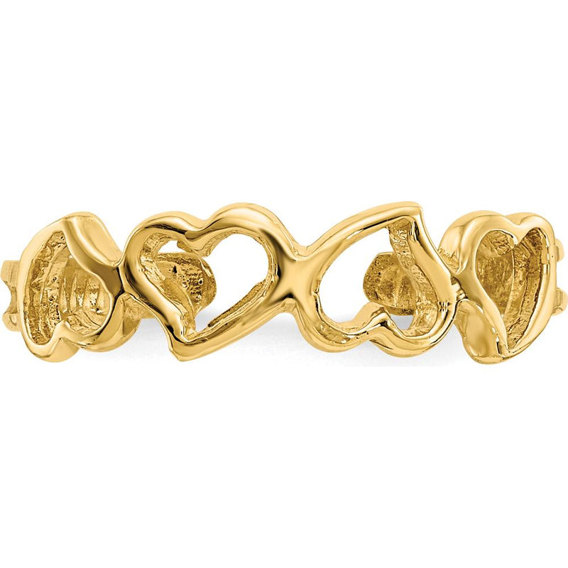 14K Yellow Gold Heart Toe Ring with Polished Patterned Finish - 5mm Band Width by Oro Pregiato