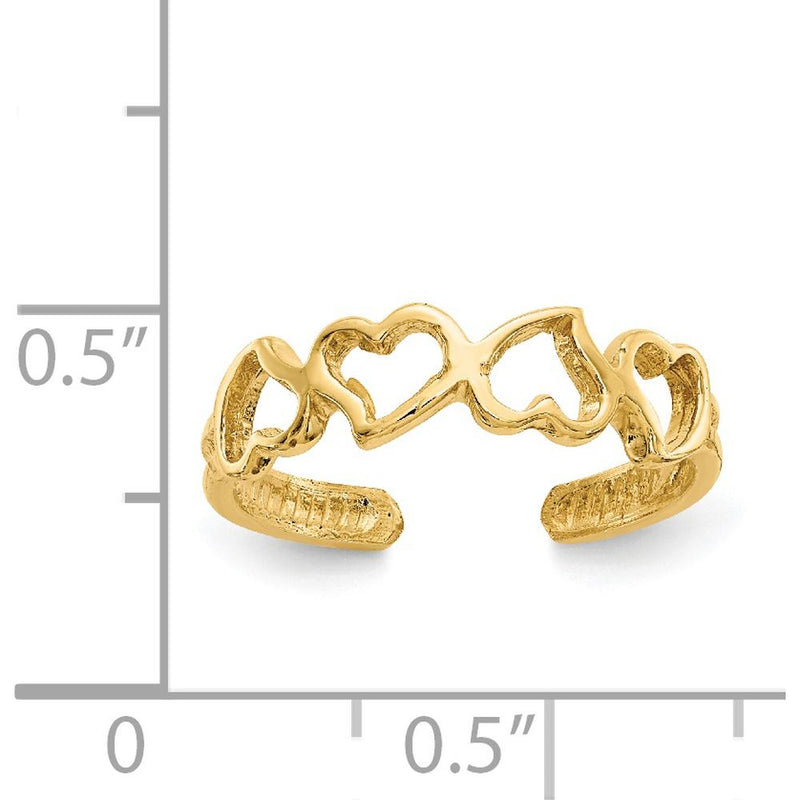 14K Yellow Gold Heart Toe Ring with Polished Patterned Finish - 5mm Band Width by Oro Pregiato
