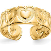 14K Yellow Gold Heart Toe Ring with Textured Pattern - 6mm Band Width by 0