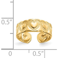 14K Yellow Gold Heart Toe Ring with Textured Pattern - 6mm Band Width by 0
