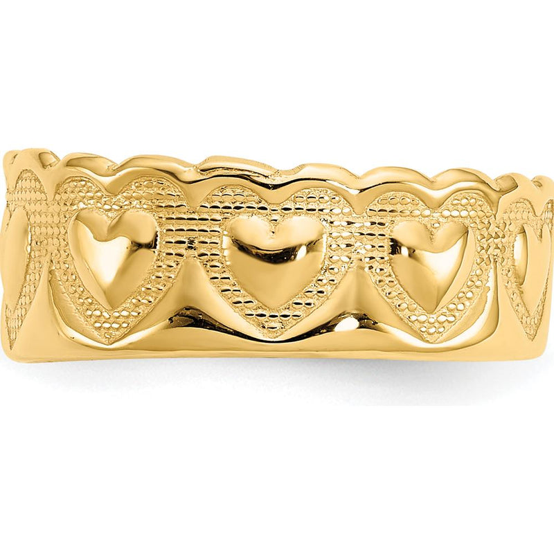 14K Yellow Gold Heart Toe Ring with Textured Pattern - 6mm Band Width by 0