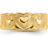 14K Yellow Gold Heart Toe Ring with Textured Pattern - 6mm Band Width by 0