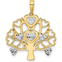 14K Yellow Gold Heart Tree of Life Pendant with Rhodium Diamond-Cut Accents by Oro Pregiato