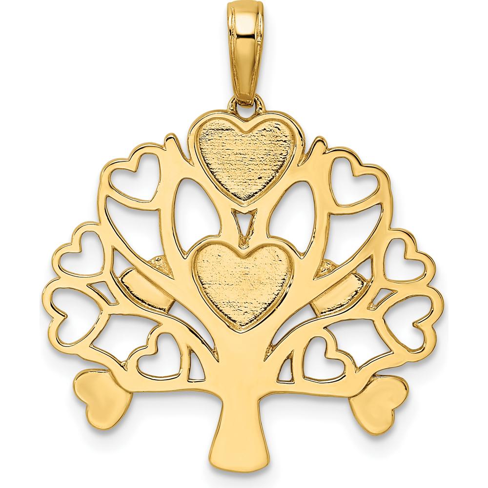 14K Yellow Gold Heart Tree of Life Pendant with Rhodium Diamond-Cut Accents by Oro Pregiato