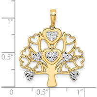 14K Yellow Gold Heart Tree of Life Pendant with Rhodium Diamond-Cut Accents by Oro Pregiato