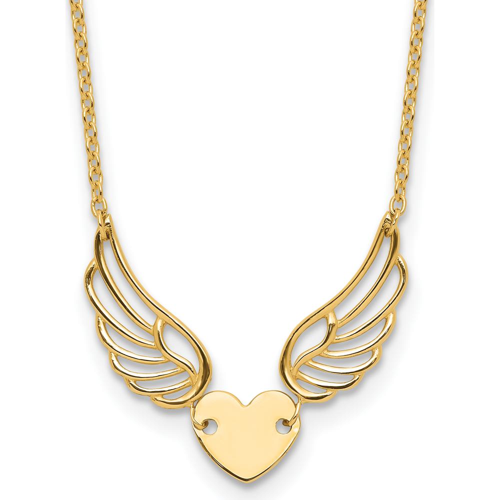 14K Yellow Gold Heart with Wings Motif Necklace on 17-Inch Cable Chain by 0