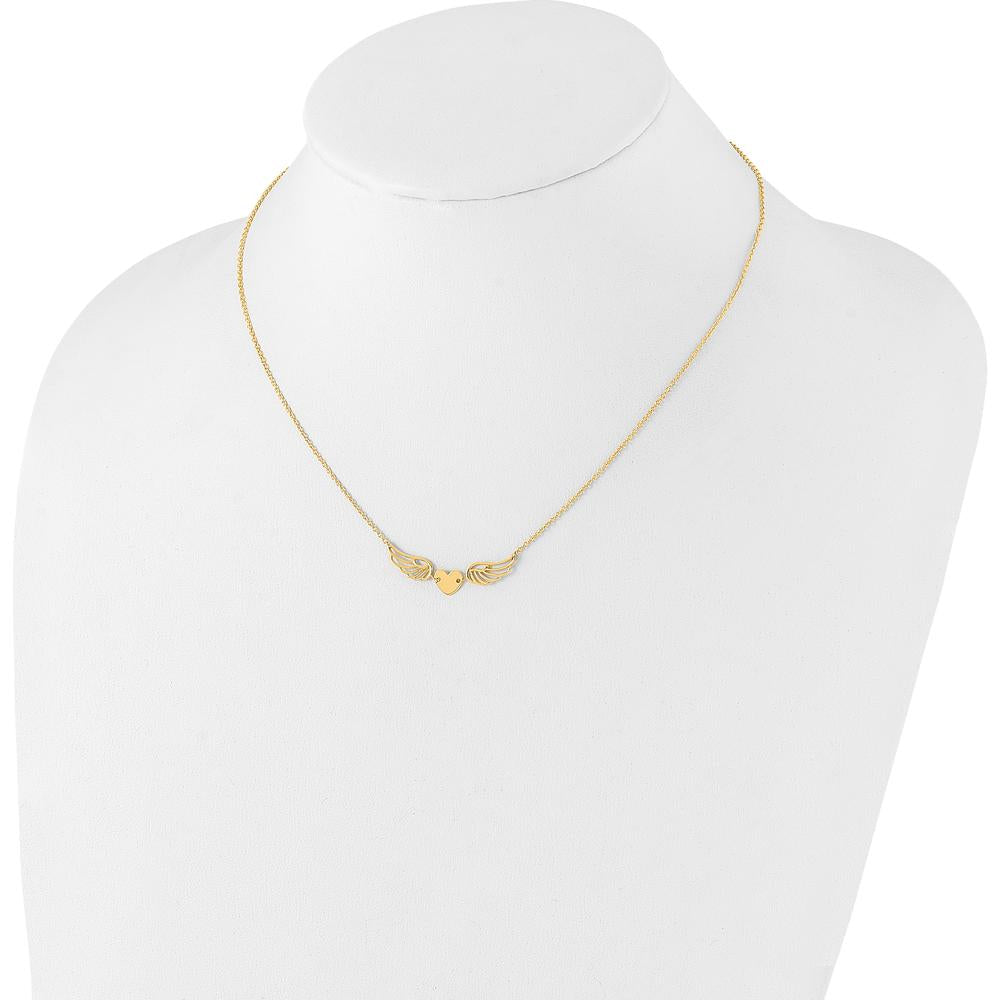 14K Yellow Gold Heart with Wings Motif Necklace on 17-Inch Cable Chain by 0