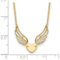 14K Yellow Gold Heart with Wings Motif Necklace on 17-Inch Cable Chain by 0