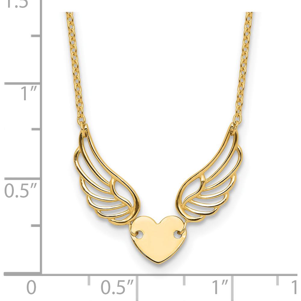 14K Yellow Gold Heart with Wings Motif Necklace on 17-Inch Cable Chain by 0