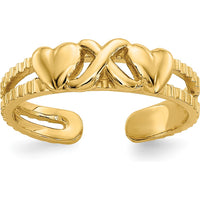 14K Yellow Gold Hearts and Infinity Symbol Toe Ring with Polished Finish by Oro Pregiato