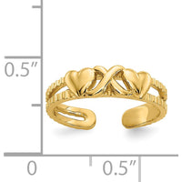 14K Yellow Gold Hearts and Infinity Symbol Toe Ring with Polished Finish by Oro Pregiato
