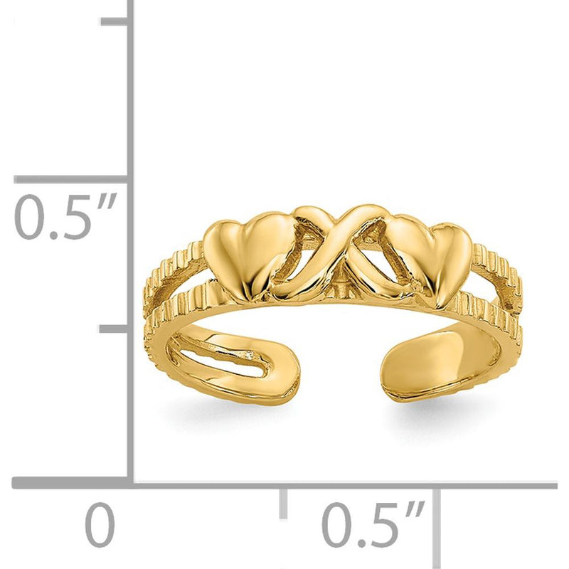 14K Yellow Gold Hearts and Infinity Symbol Toe Ring with Polished Finish by Oro Pregiato