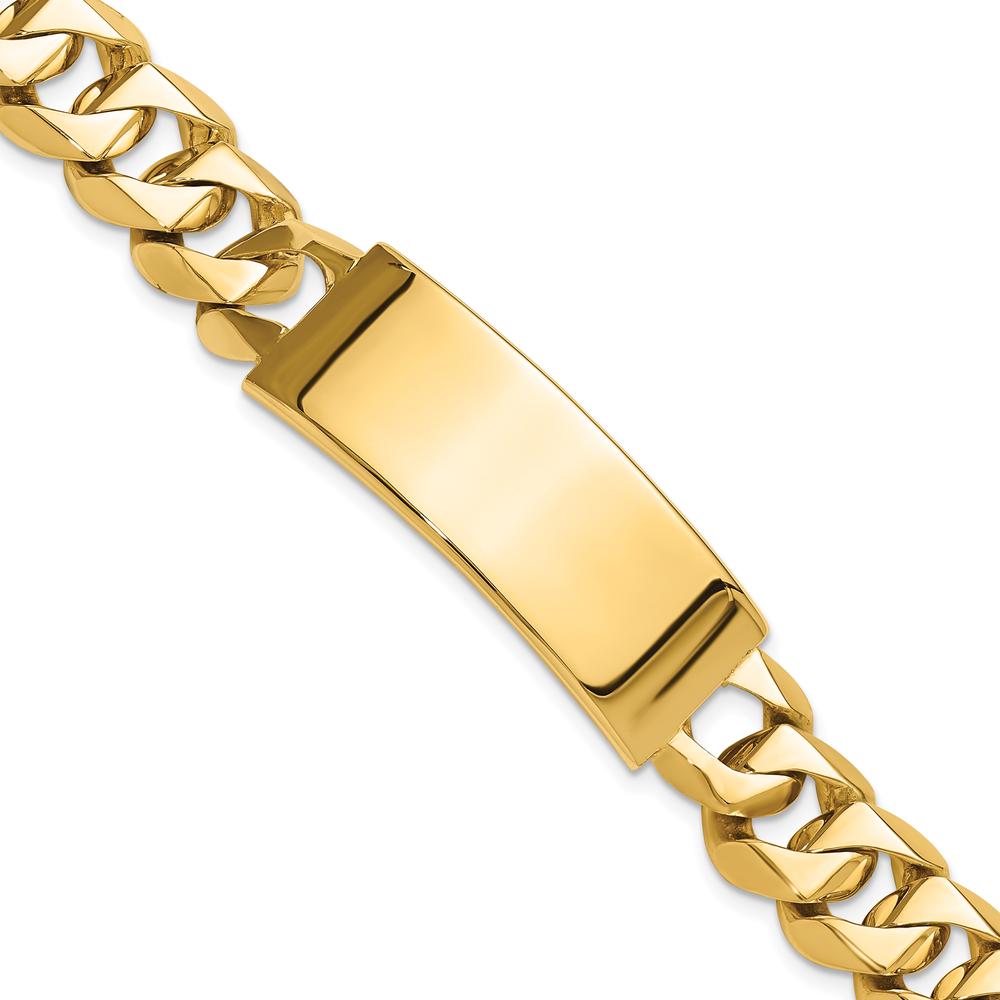 14K Yellow Gold Heavy Curb Link ID Bracelet with Solid Plate - 8.5" by Oro Pregiato
