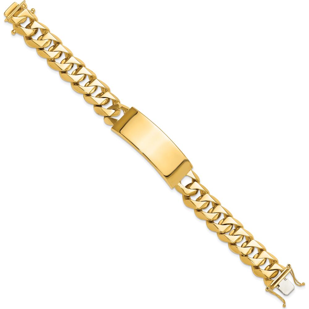 14K Yellow Gold Heavy Curb Link ID Bracelet with Solid Plate - 8.5" by Oro Pregiato