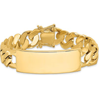 14K Yellow Gold Heavy Curb Link ID Bracelet with Solid Plate - 8.5" by Oro Pregiato