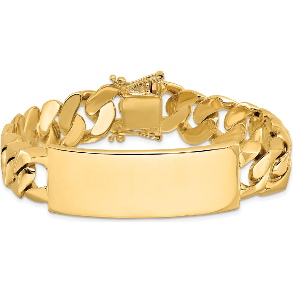 14K Yellow Gold Heavy Curb Link ID Bracelet with Solid Plate - 8.5" by Oro Pregiato
