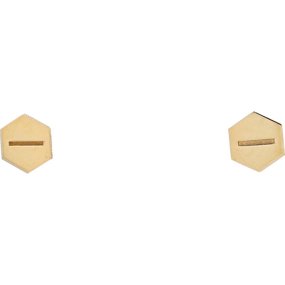 14K Yellow Gold Hexagon Geometric Stud Earrings