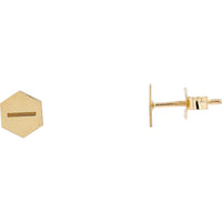 14K Yellow Gold Hexagon Geometric Stud Earrings