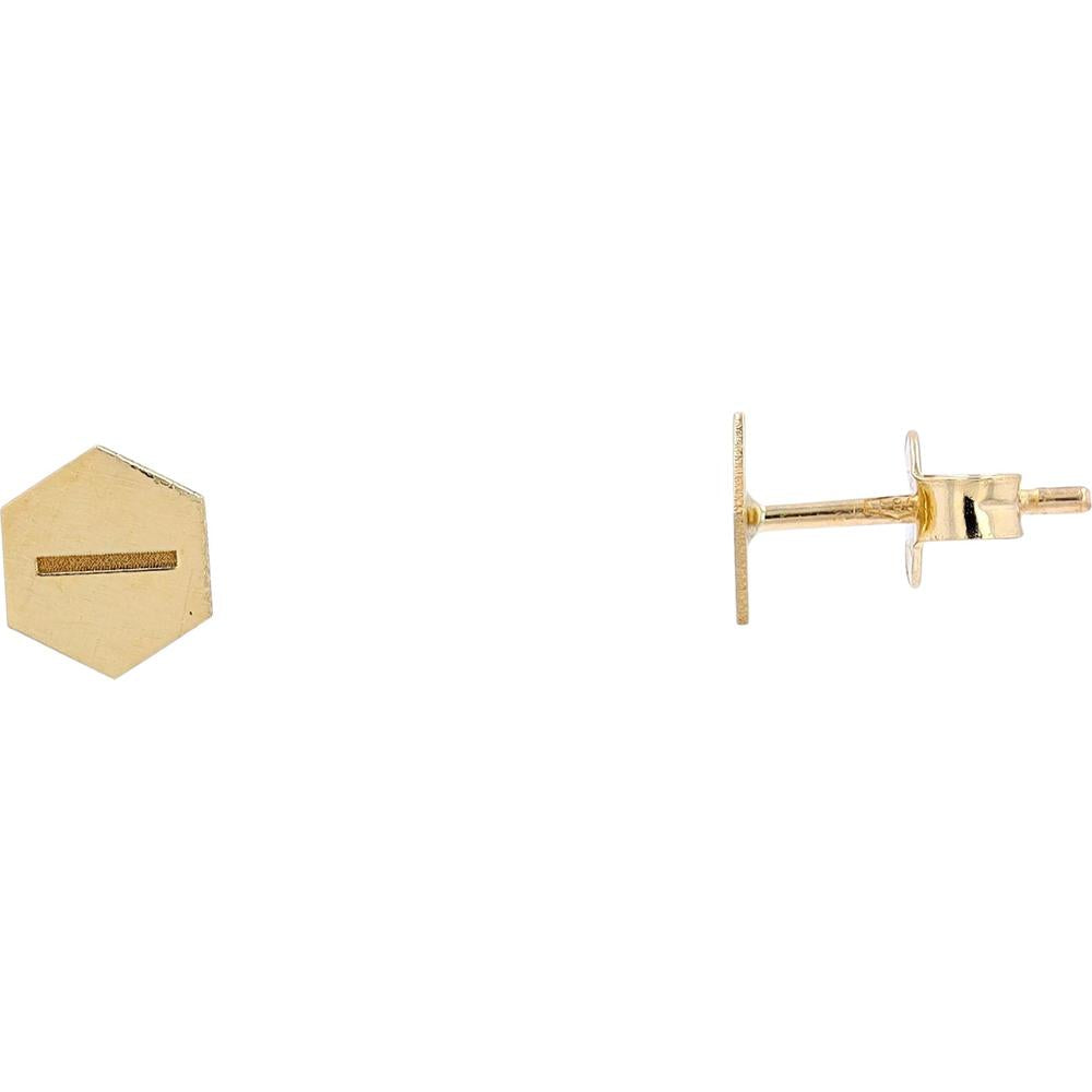 14K Yellow Gold Hexagon Geometric Stud Earrings