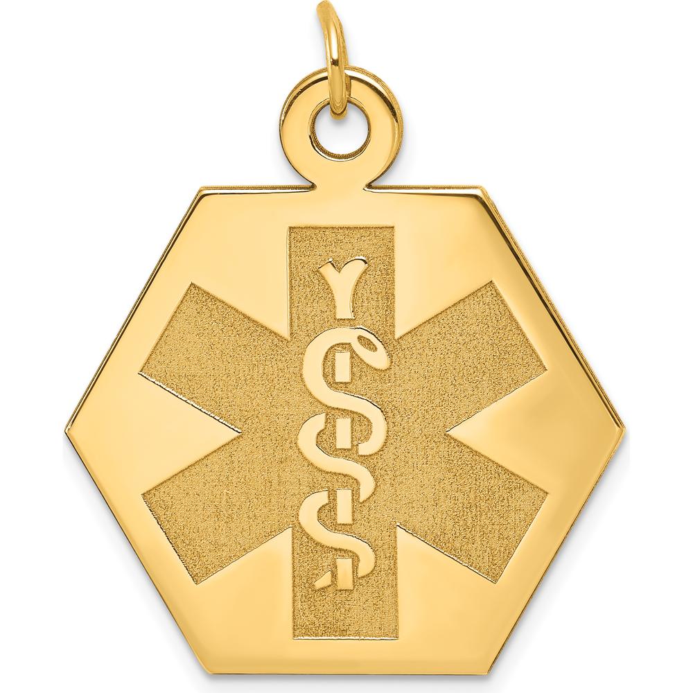14K Yellow Gold Hexagon Medical Alert Pendant - Polished Finish by Oro Pregiato
