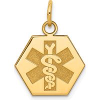 14K Yellow Gold Hexagon Medical Alert Pendant with Engraving Option by Oro Pregiato