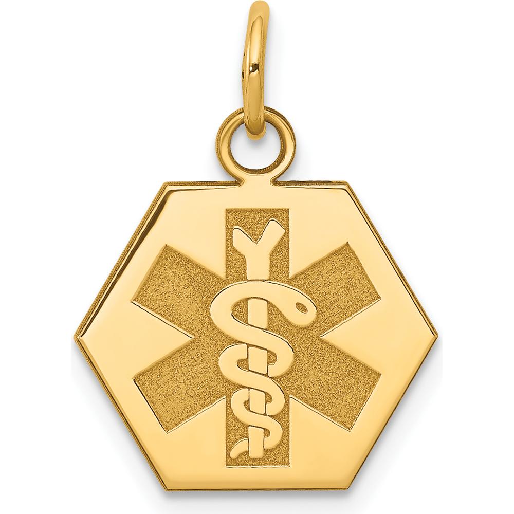 14K Yellow Gold Hexagon Medical Alert Pendant with Engraving Option by Oro Pregiato