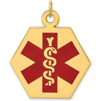 14K Yellow Gold Hexagon Red Enameled Medical Alert Pendant by Oro Pregiato