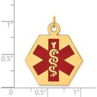 14K Yellow Gold Hexagon Red Enameled Medical Alert Pendant by Oro Pregiato