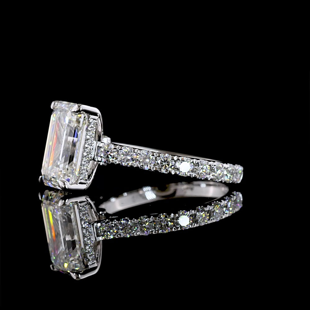 14K Yellow Gold Hidden Halo Emerald Cut Lab Diamond Ring - 5.27 Carat Total Weight, Center 4.20 Carat E VVS2, IGI Certified - Covaloro Fine Jewelry