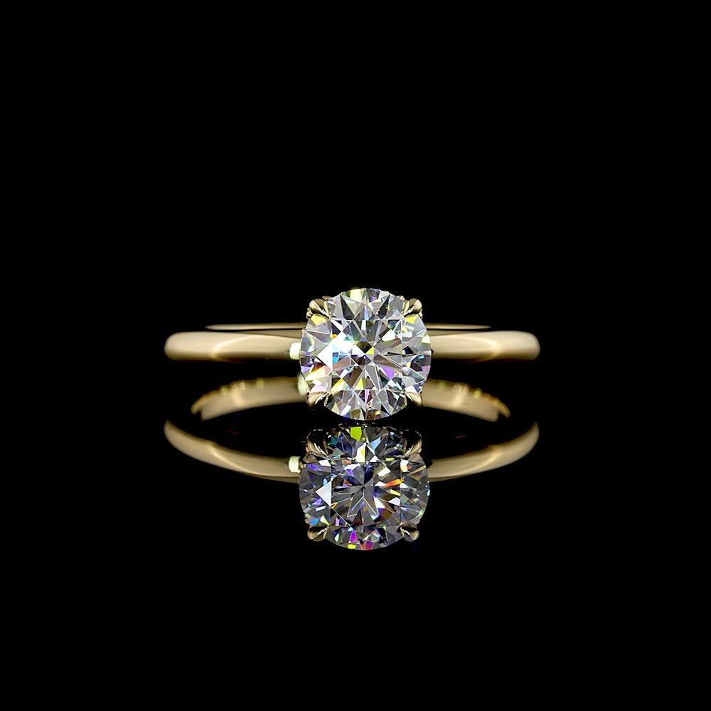 14K Yellow Gold Hidden Halo Engagement Ring with 1.08 Carat Round Lab Diamond (D VS1) and 0.05 Carat Brilliant Cut Halo Diamonds - IGI Certified 1.13 Total Carat Weight - Covaloro Fine Jewelry
