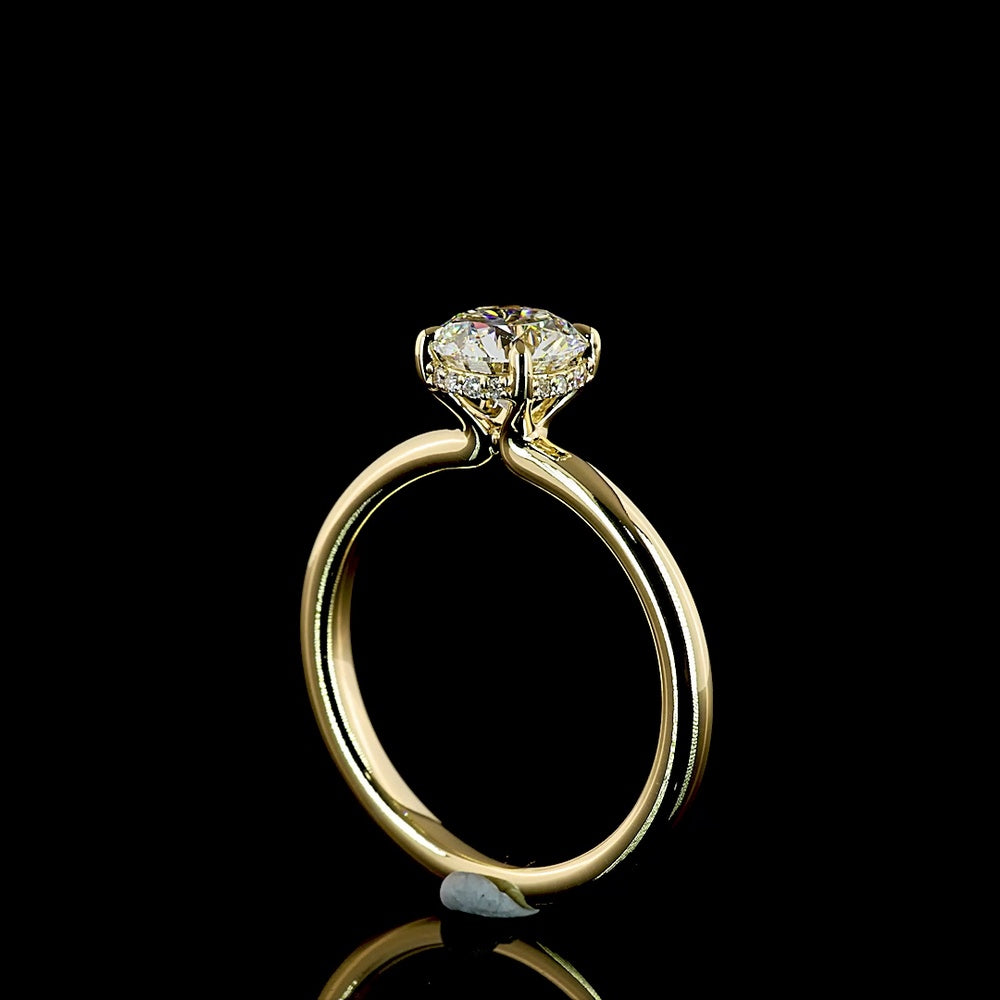 14K Yellow Gold Hidden Halo Engagement Ring with 1.08 Carat Round Lab Diamond (D VS1) and 0.05 Carat Brilliant Cut Halo Diamonds - IGI Certified 1.13 Total Carat Weight - Covaloro Fine Jewelry