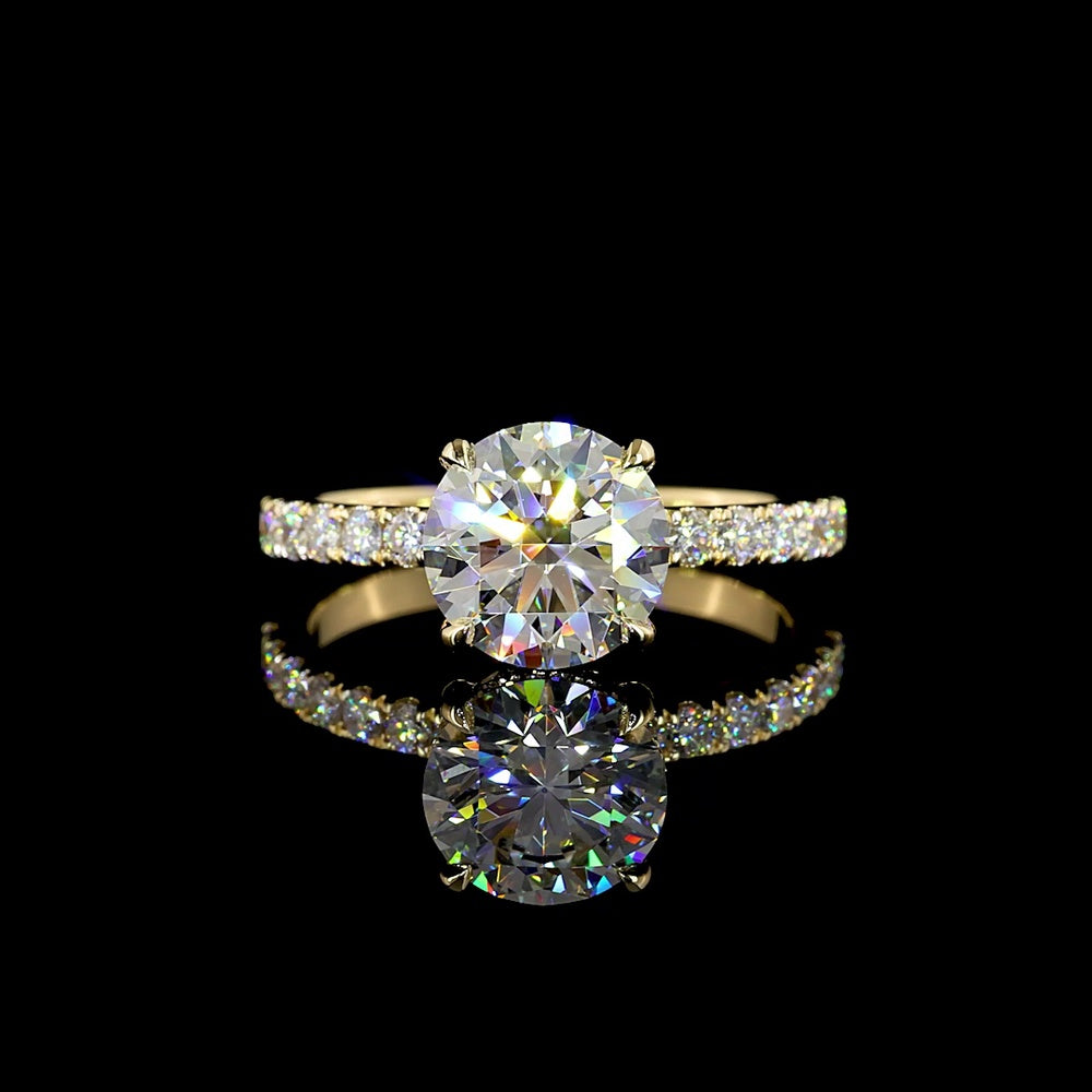 14K Yellow Gold Hidden Halo Engagement Ring with 2.03 Carat Round Brilliant Lab Diamond and Pavé Band - 2.50 Carats Total Diamond Weight - Covaloro Fine Jewelry