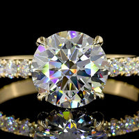 14K Yellow Gold Hidden Halo Engagement Ring with 2.03 Carat Round Brilliant Lab Diamond and Pavé Band - 2.50 Carats Total Diamond Weight - Covaloro Fine Jewelry