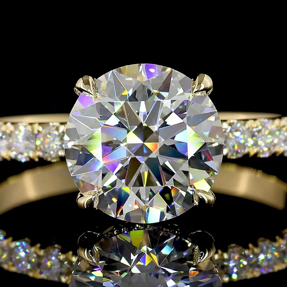 14K Yellow Gold Hidden Halo Engagement Ring with 2.03 Carat Round Brilliant Lab Diamond and Pavé Band - 2.50 Carats Total Diamond Weight - Covaloro Fine Jewelry