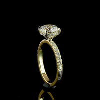 14K Yellow Gold Hidden Halo Engagement Ring with 2.03 Carat Round Brilliant Lab Diamond and Pavé Band - 2.50 Carats Total Diamond Weight - Covaloro Fine Jewelry