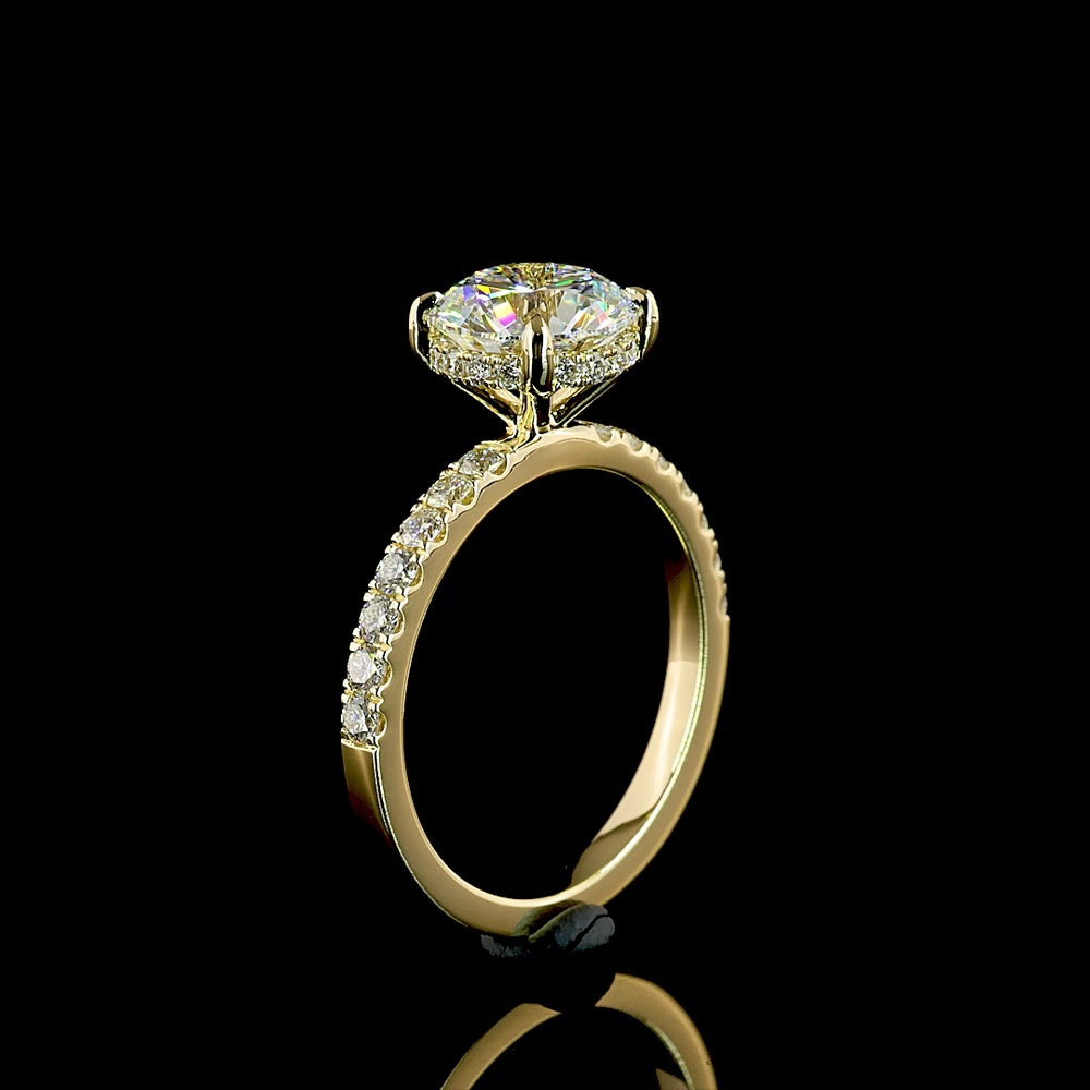 14K Yellow Gold Hidden Halo Engagement Ring with 2.03 Carat Round Brilliant Lab Diamond and Pavé Band - 2.50 Carats Total Diamond Weight - Covaloro Fine Jewelry