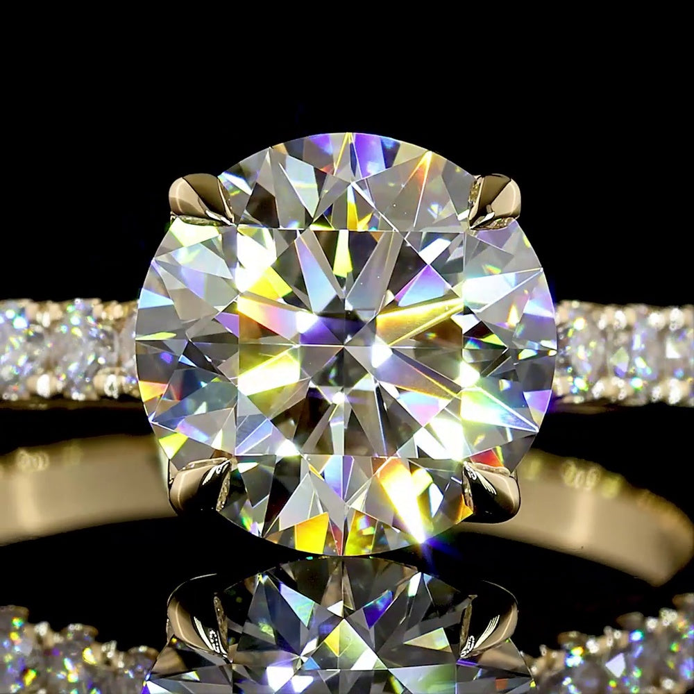 14K Yellow Gold Hidden Halo Engagement Ring with 2.53 Carat Round Brilliant Cut Lab Diamond and 0.49 Carat Accent Diamonds - 3.02 Total Carat Weight IGI Certified - Covaloro Fine Jewelry