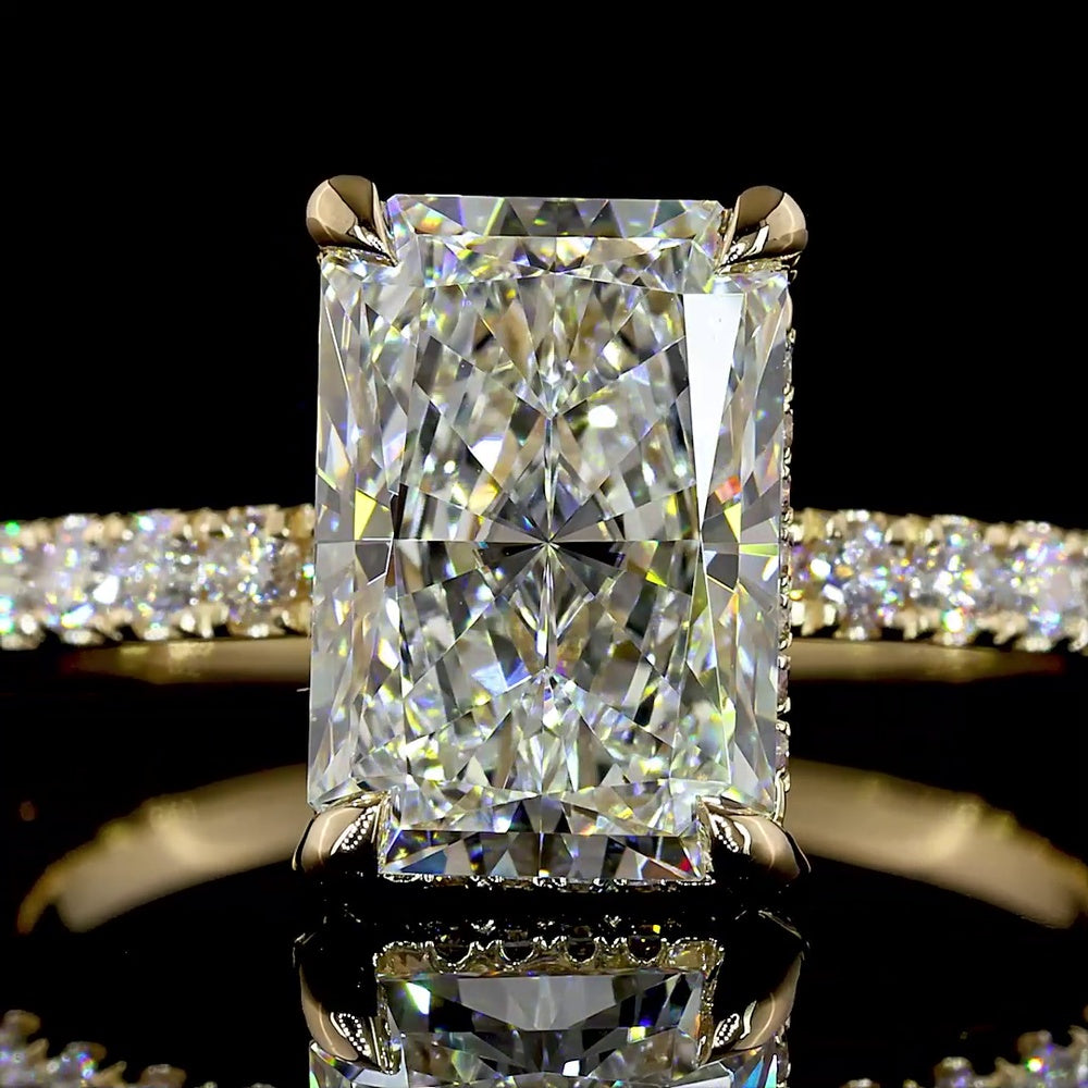 14K Yellow Gold Hidden Halo Engagement Ring with 2.64 Carat Radiant Cut Lab Diamond and 0.55 Carat Accent Diamonds - IGI Certified 3.19 Carat Total Weight - Covaloro Fine Jewelry
