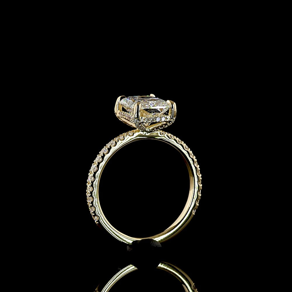 14K Yellow Gold Hidden Halo Engagement Ring with 2.64 Carat Radiant Cut Lab Diamond and 0.55 Carat Accent Diamonds - IGI Certified 3.19 Carat Total Weight - Covaloro Fine Jewelry