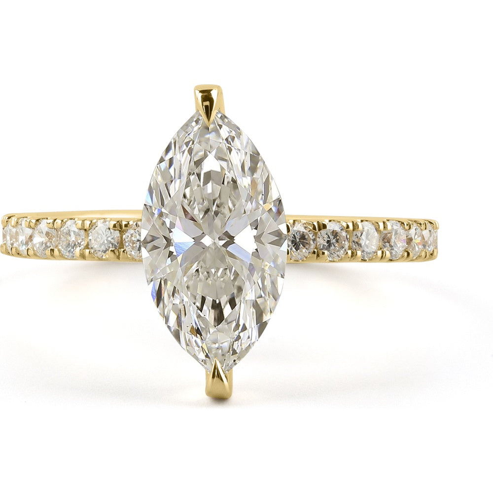 14K Yellow Gold Hidden Halo Marquise Cut Lab Diamond Ring - 3.98 Carat Total Weight, GIA Certified D VVS2 Center Stone - Covaloro Fine Jewelry