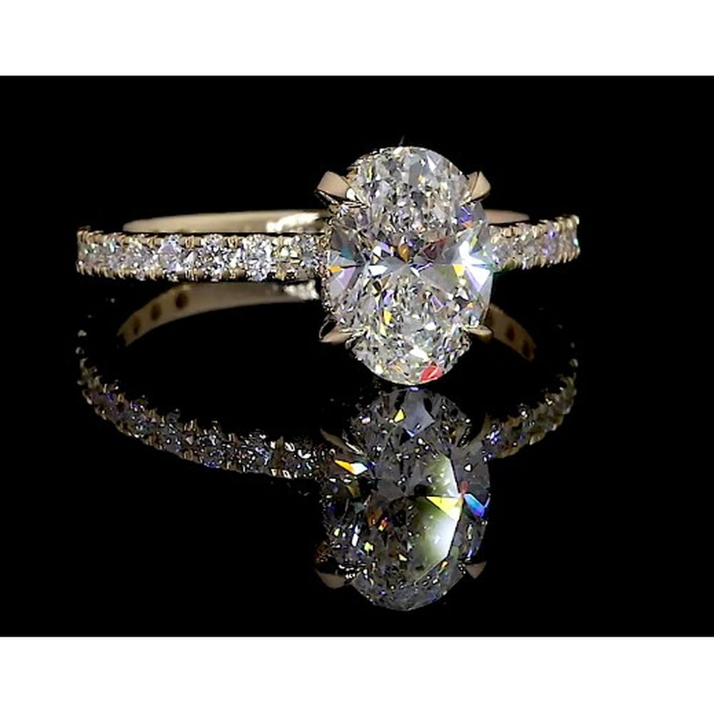 14K Yellow Gold Hidden Halo Oval Cut Lab Diamond Ring - 2.86 Carat Total Weight, D VS1 Center with Pavé Band - Covaloro Fine Jewelry