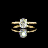 14K Yellow Gold Hidden Halo Ring with 1.01 Carat Cushion Brilliant Lab Diamond and 0.07 Carat Round Diamond Accents - IGI Certified D VS1 - Covaloro Fine Jewelry