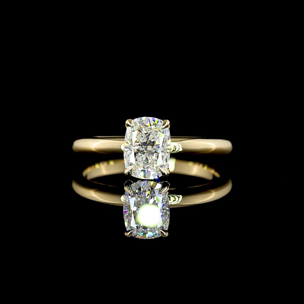 14K Yellow Gold Hidden Halo Ring with 1.01 Carat Cushion Brilliant Lab Diamond and 0.07 Carat Round Diamond Accents - IGI Certified D VS1 - Covaloro Fine Jewelry
