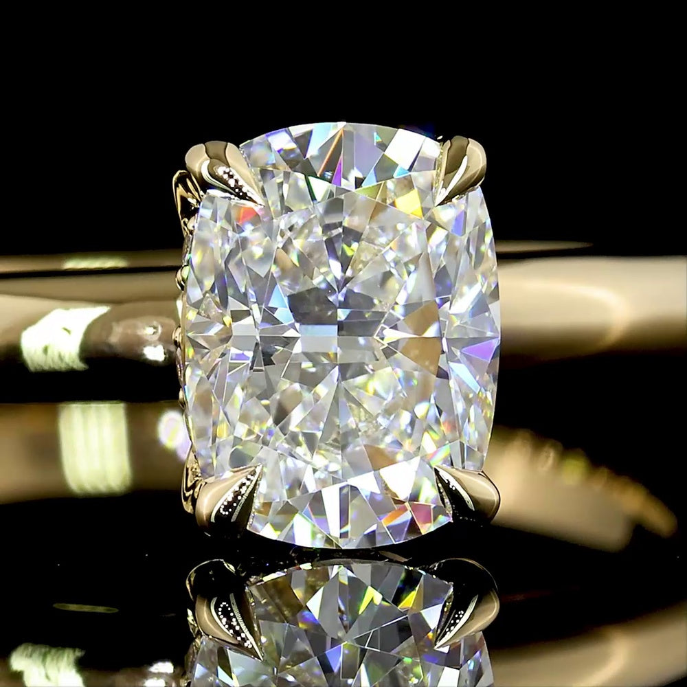 14K Yellow Gold Hidden Halo Ring with 1.01 Carat Cushion Brilliant Lab Diamond and 0.07 Carat Round Diamond Accents - IGI Certified D VS1 - Covaloro Fine Jewelry