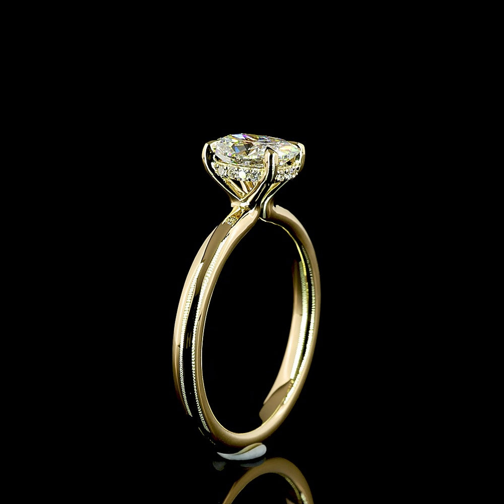 14K Yellow Gold Hidden Halo Ring with 1.01 Carat Cushion Brilliant Lab Diamond and 0.07 Carat Round Diamond Accents - IGI Certified D VS1 - Covaloro Fine Jewelry