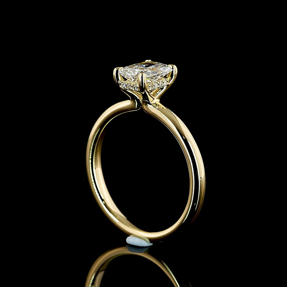 14K Yellow Gold Hidden Halo Ring with 1.01 Carat Radiant Cut Lab Diamond and 0.06 Carat Accent Diamonds IGI Certified - 1.07 Carat Total Weight - Covaloro Fine Jewelry