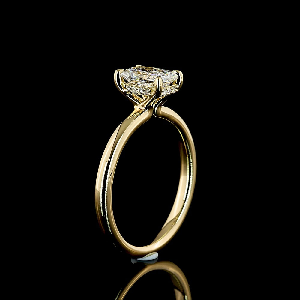 14K Yellow Gold Hidden Halo Ring with 1.01 Carat Radiant Cut Lab Diamond and 0.06 Carat Accent Diamonds IGI Certified - 1.07 Carat Total Weight - Covaloro Fine Jewelry